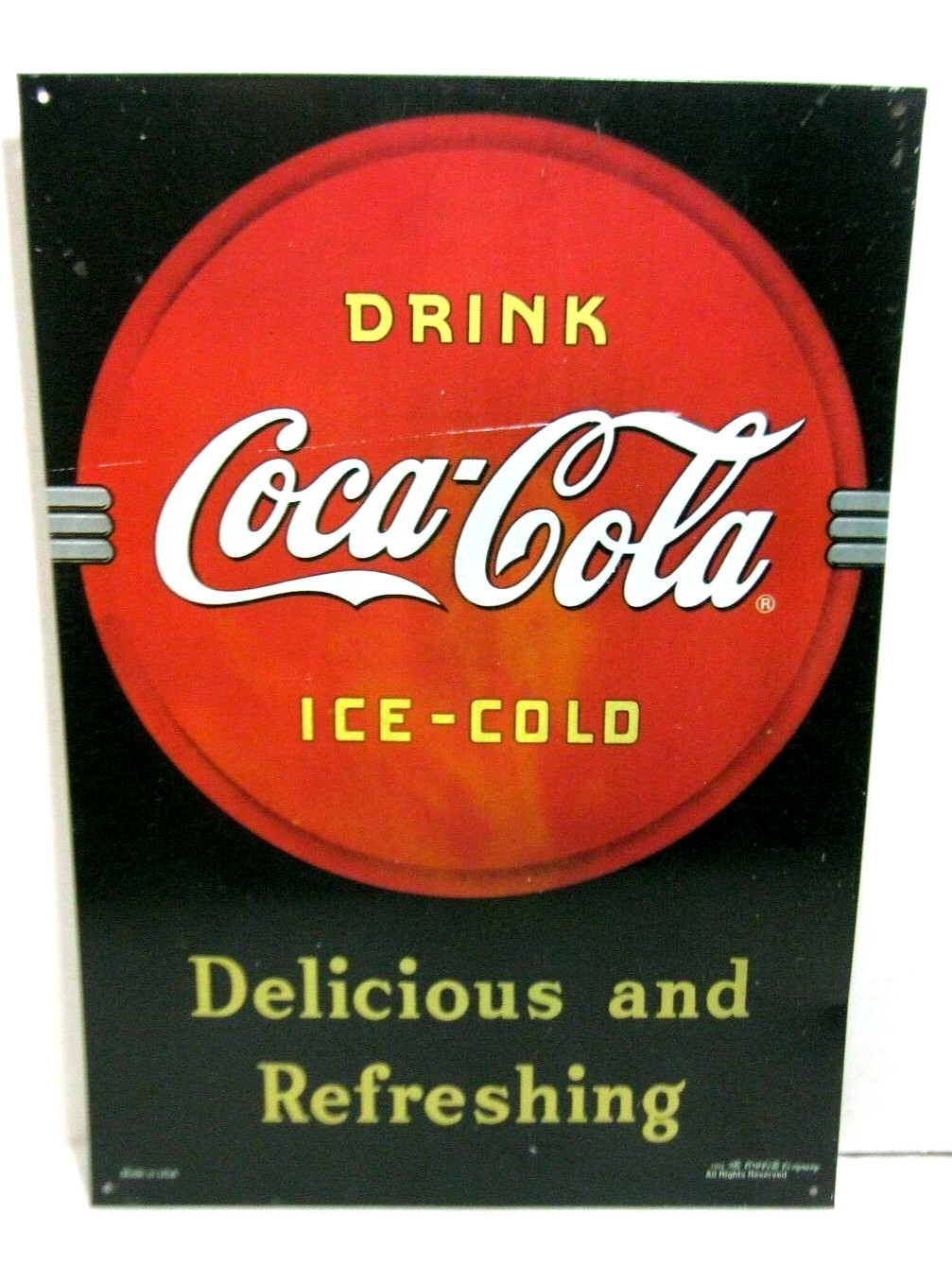 Coca Cola Metal Sign 1990 Delicious and Refreshing Black and Red