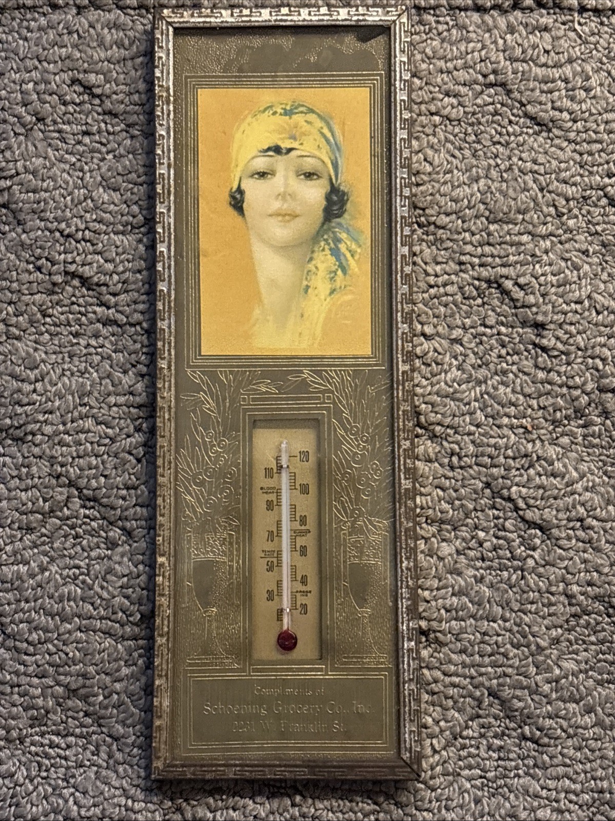 Rare Antique Advertising Thermometer Schoening Grocery Store 2231 W Franklin St