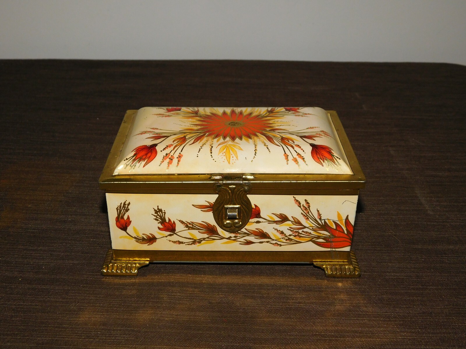 VINTAGE KITCHEN LINETTE WESTERN GERMANY 6 3/4″ X 4 5/8″ HIGH FLOWERS TIN BOX