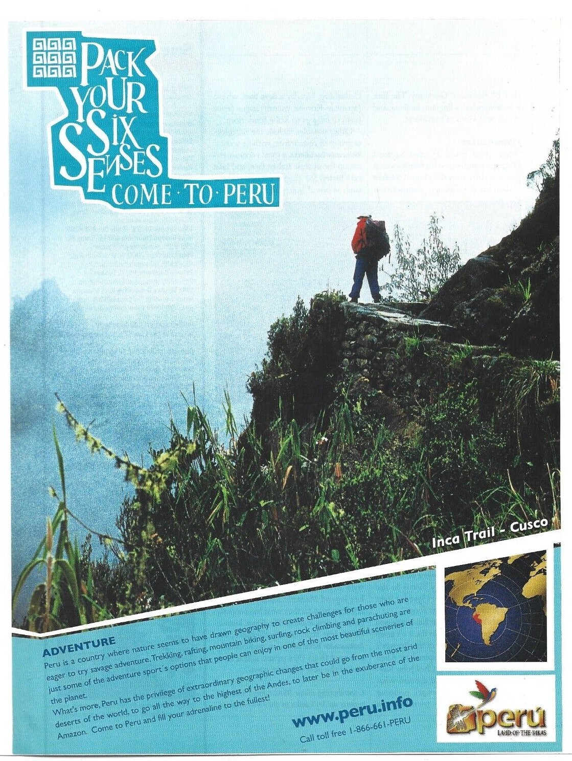 Peru Tourism Print Ad, Peru Vacation Ad, Peru Travel Ad, Peru Ad, Inca Trail Ad