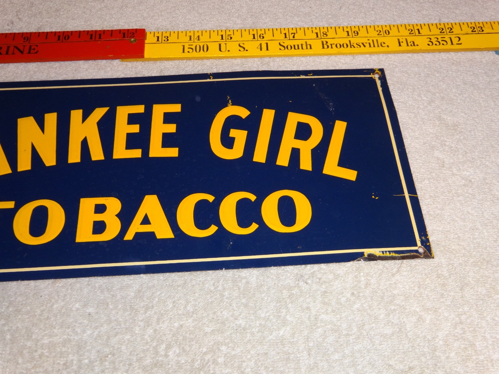 VINTAGE YANKEE GIRL TOBACCO UNION MADE SCRAP 20″ METAL CHEWING GASOLINE OIL SIGN