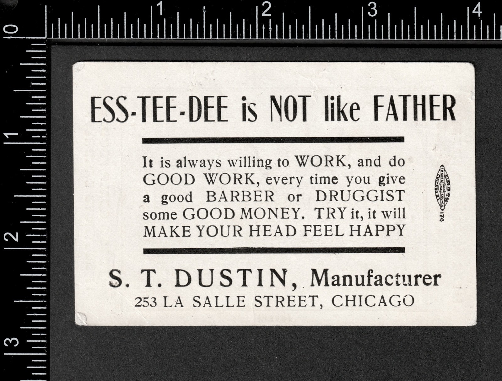 Irish – “Everybody Works BUT Father” Ess-Tee-Dee Hair Scalp Food Trade Card j.US