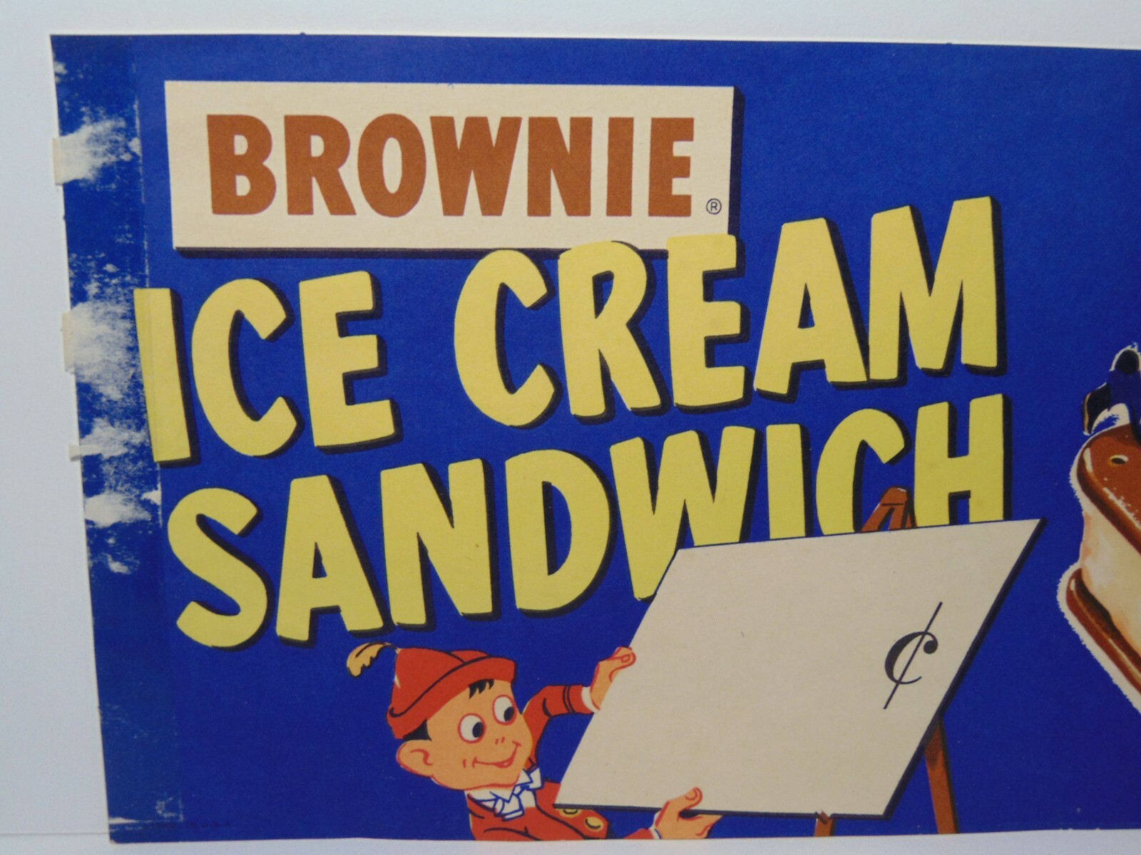 Old Vintage 1950s NBC Brownie Ice Cream Sandwich Advertising Sign Elves Graphic