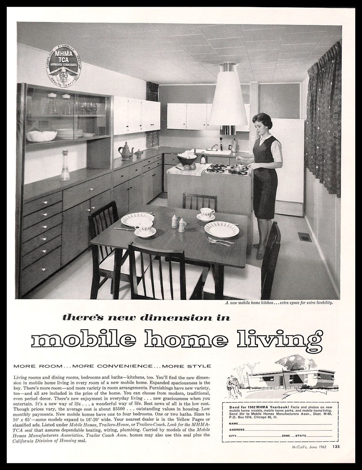 1962 MHMA TCA Mobile Home Living Vintage PRINT AD Household