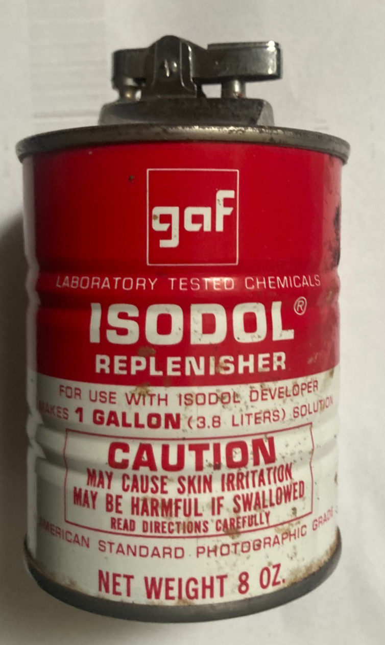 Vintage GAF Co ISODOL Pomotion Ad Lighter a Replenisher for Photo developing