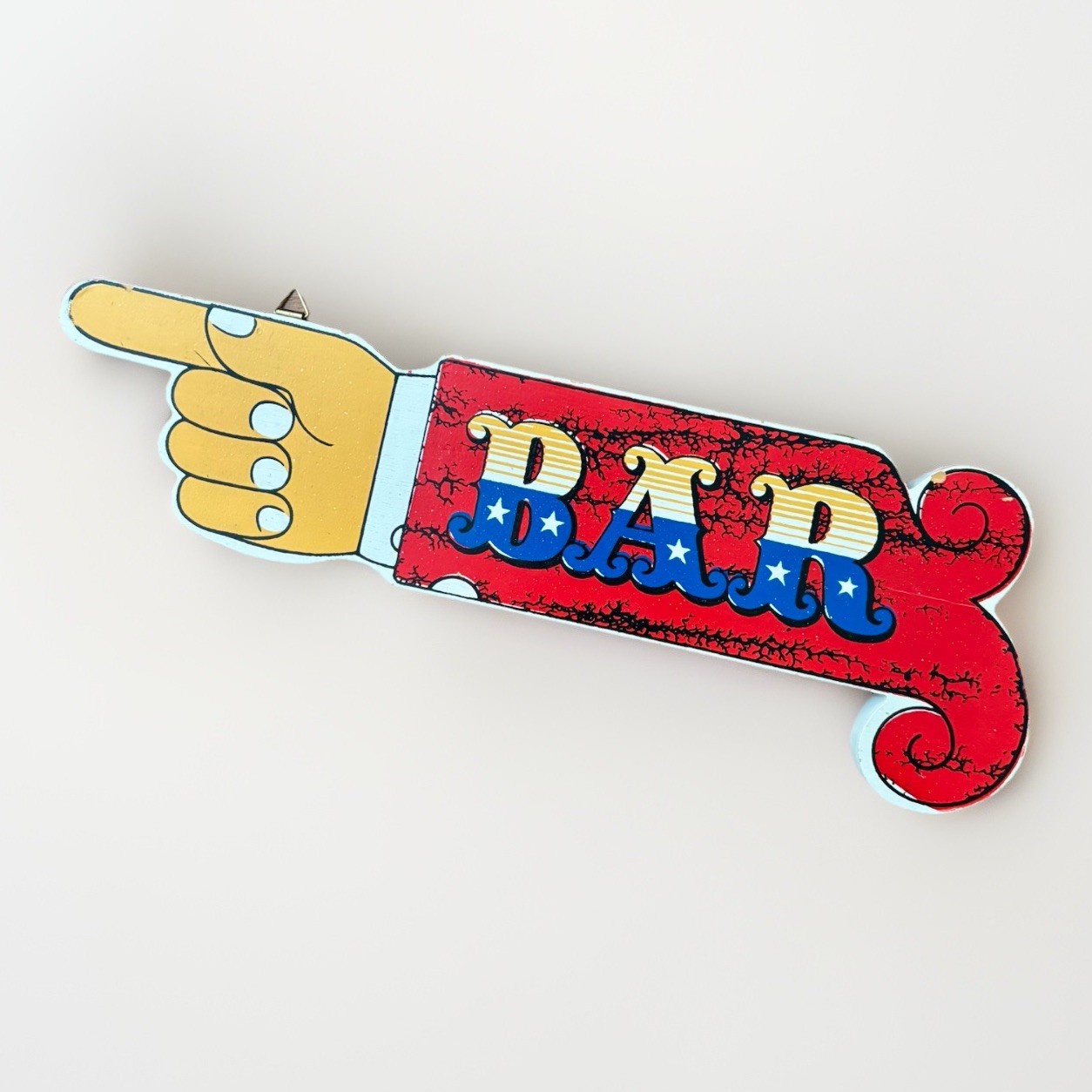 Classic Hand Pointing Bar Sign Key Holder with Hooks Vintage Style 13”