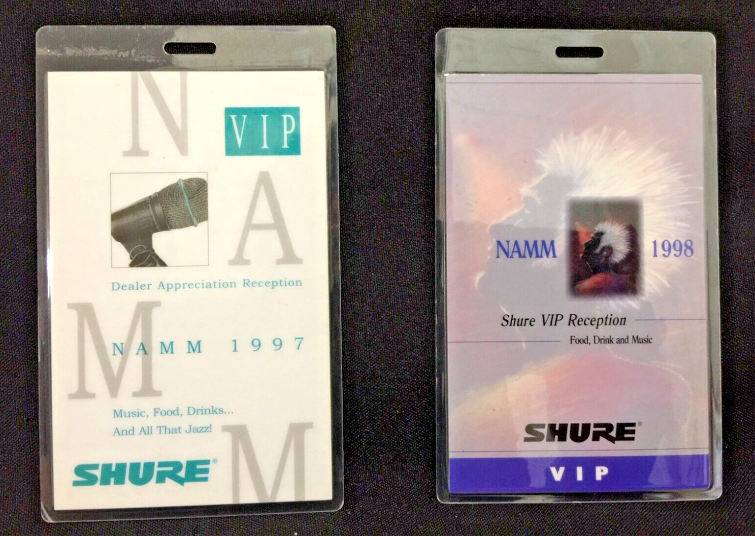 NAMM 1997 1998 Shure VIP Badges Set of 2 Rep Badges
