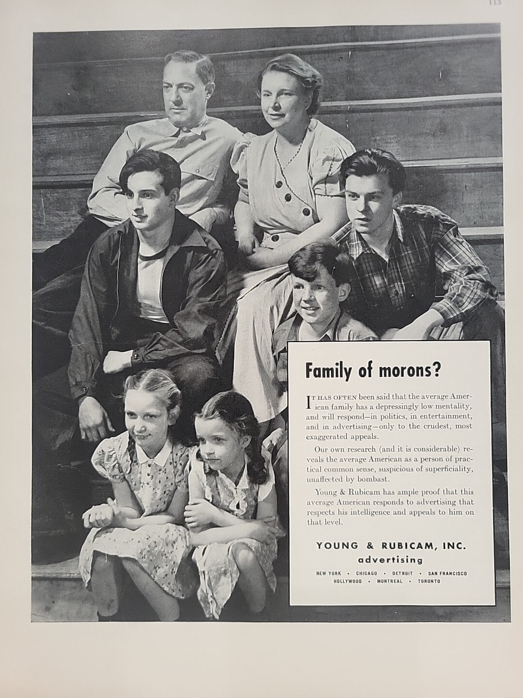 1942 Young & Rubcam, Inc. Fortune WW2 Print Ad Q2 Family of Morons Agency