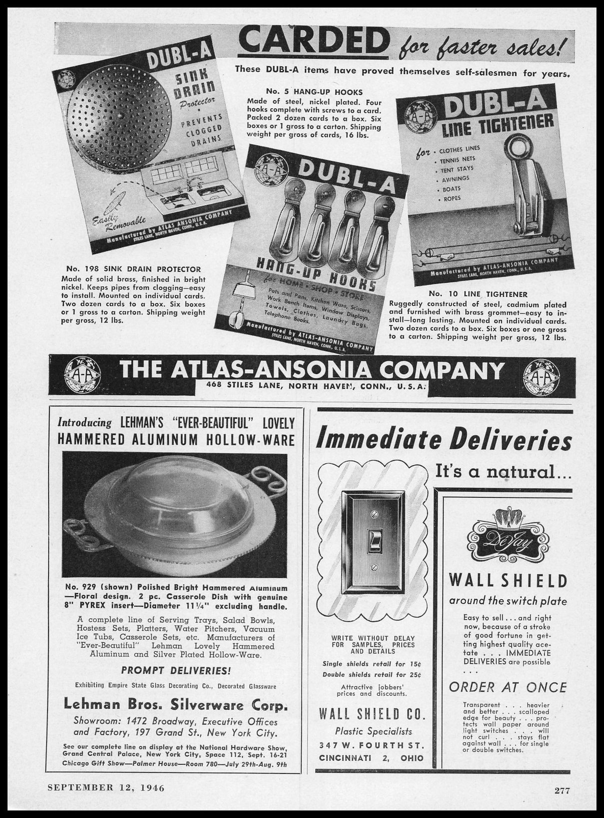 1946 Lehman Bros. Silverware New York Hammered Aluminum Hollow Ware Print Ad