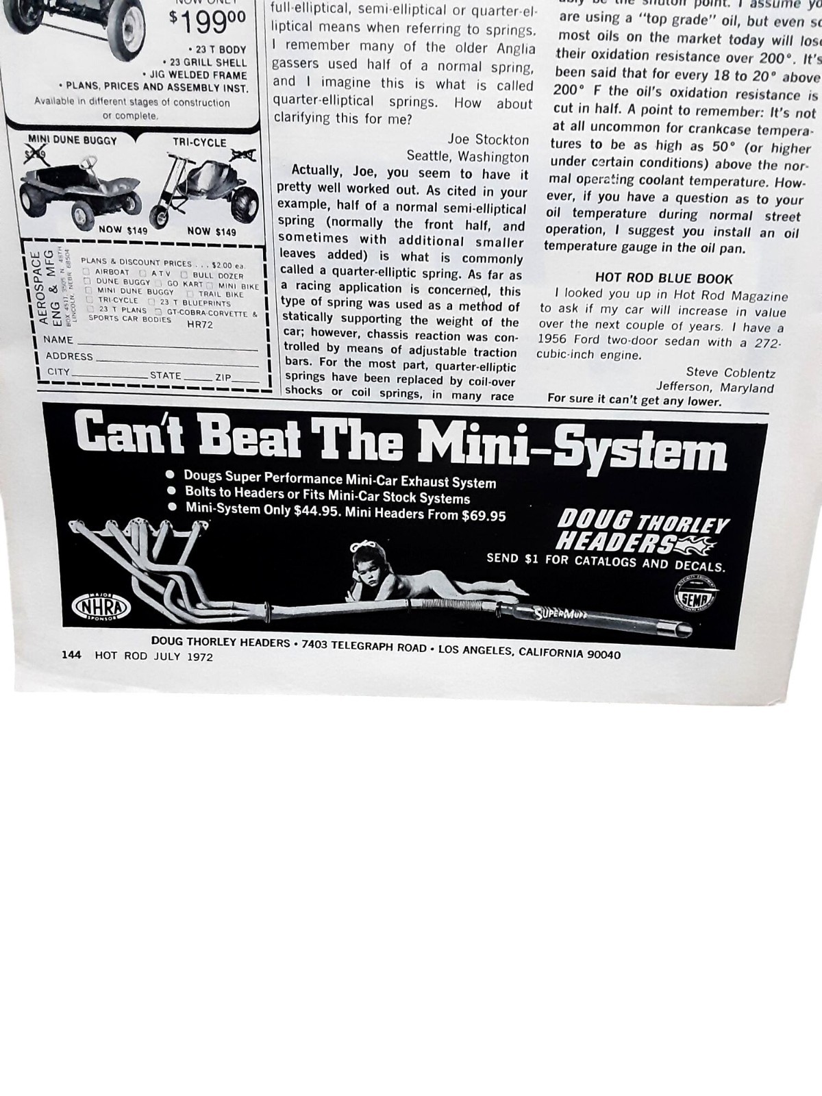 1972 Doug Thorley Headers Mini System Vintage Exhaust Print Ad