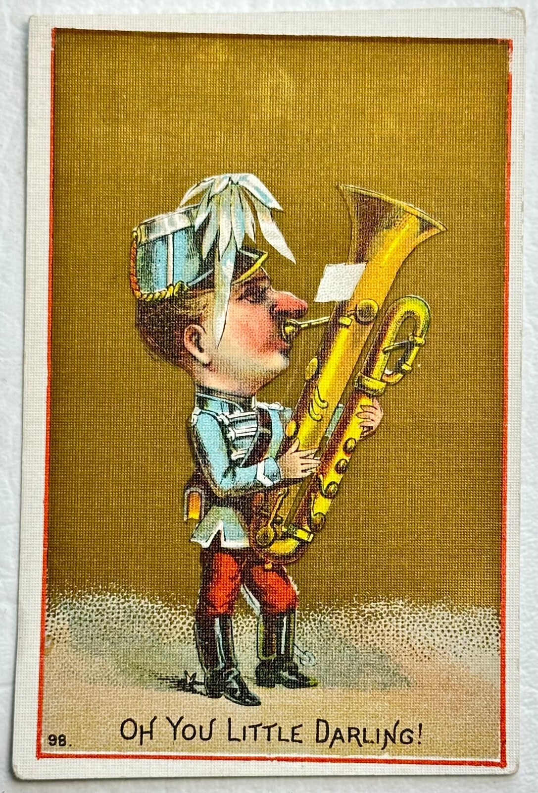 Horn Player French Soldier OH YOU LITTLE DARLING Victorian Trade Card