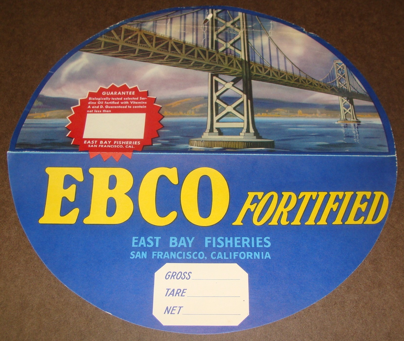 CRATE LABEL BARREL SAN FRANCISCO FISHERIES EAST BAY BRIDGE 1941 FISHING RARE