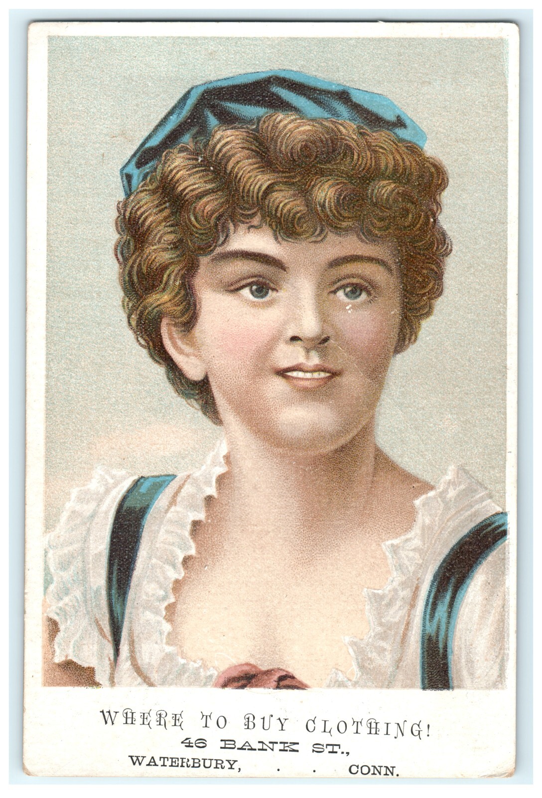 J.A. Godfrey & Co. Clothiers Waterbury CT Victorian Woman Large 4.25″ x 6.5″