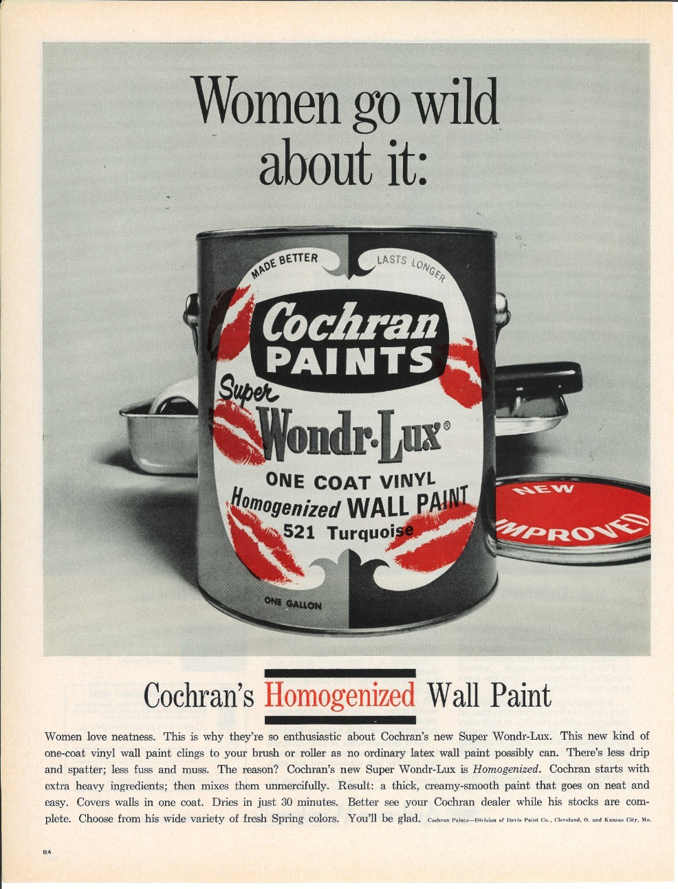 1965 COCHRAN PAINTS WONDER LUX Can Vintage Magazine Print Advertising