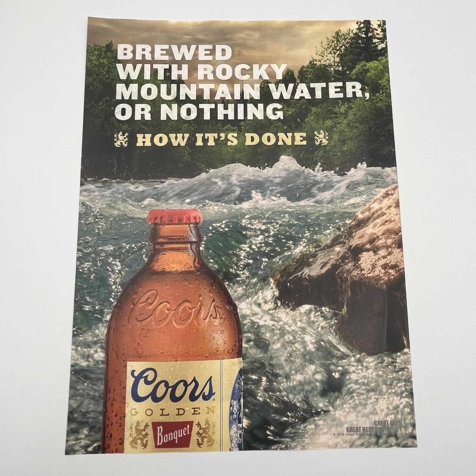 Coors Beer 2016 Print Ad banquet beer stubby bottle Rocky Mountain spring water
