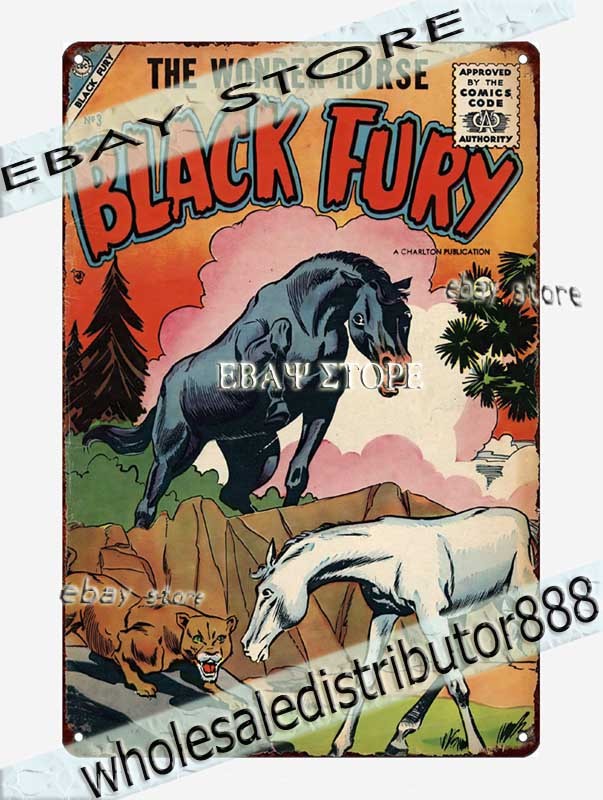 1955 Dark Fury Wonder Horse Cover Tin Sign design plaque