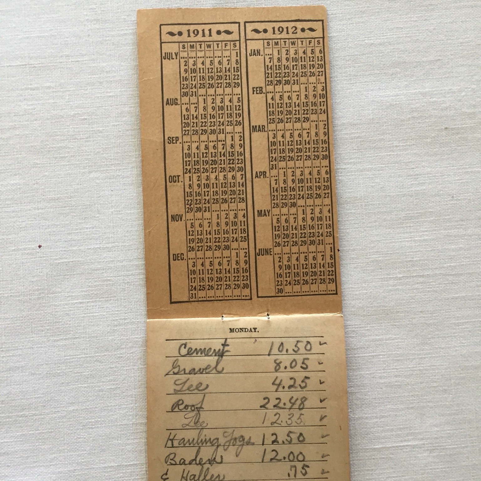 Emerson Bromo-Seltzer 1911 1912 Pocket Calendar Useful Information Expense List