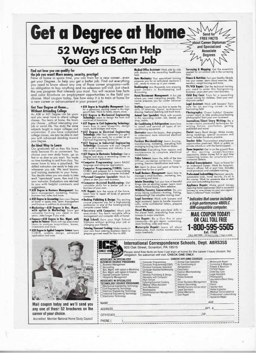 ICS International Correspondence Schools Scranton PA 1995 Vintage Advertisement