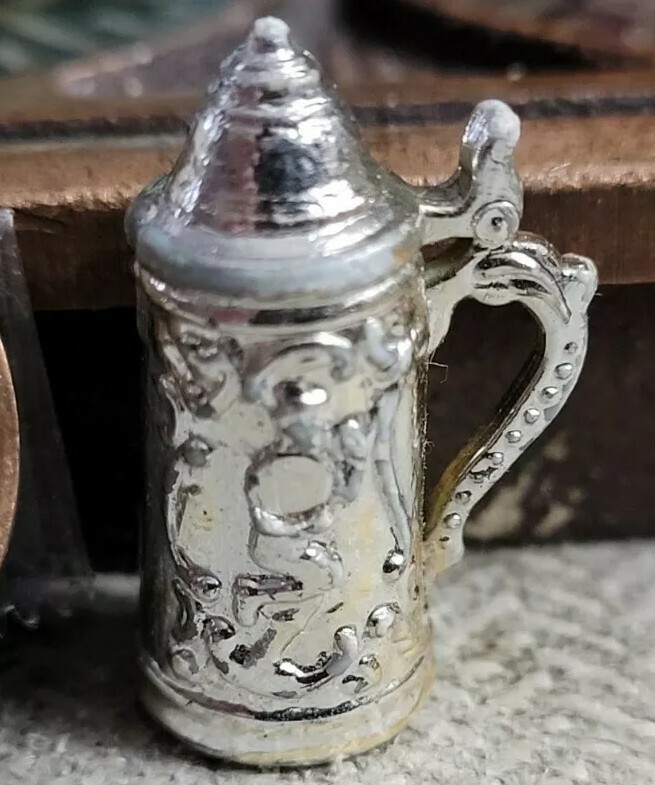 Vintage plastic silver chrome BEER STEIN gumball charm prize jewelry