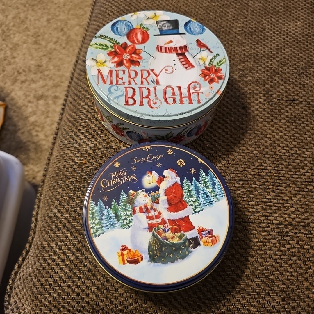 2~Christmas Tins Snowman Advertising
