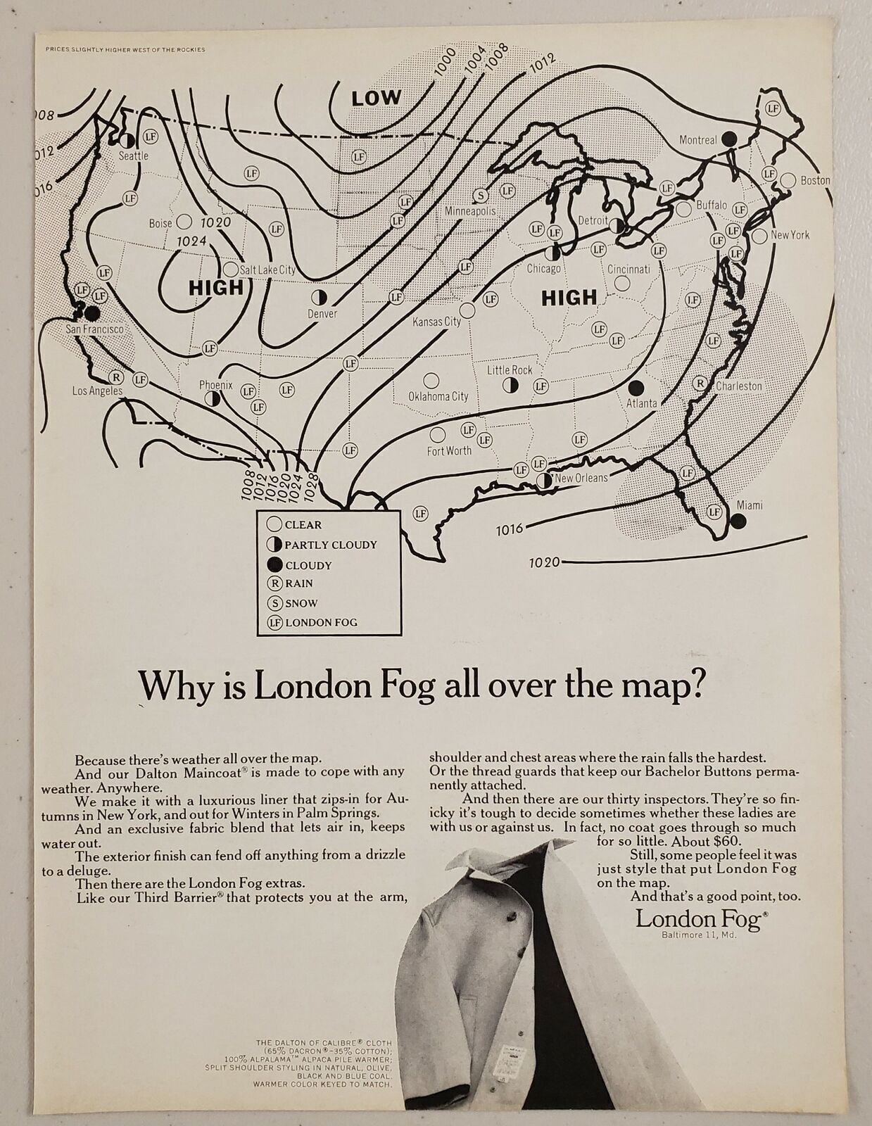 1965 Print Ad London Fog Raincoats Dalton Maincoat Baltimore,Maryland