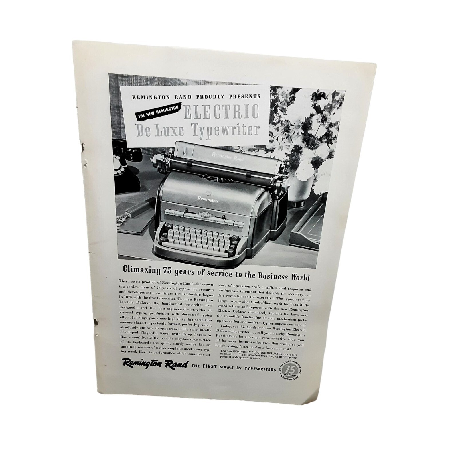 1948 Remington Rand Electric DeLuxe Typewriter Original Print Ad antique