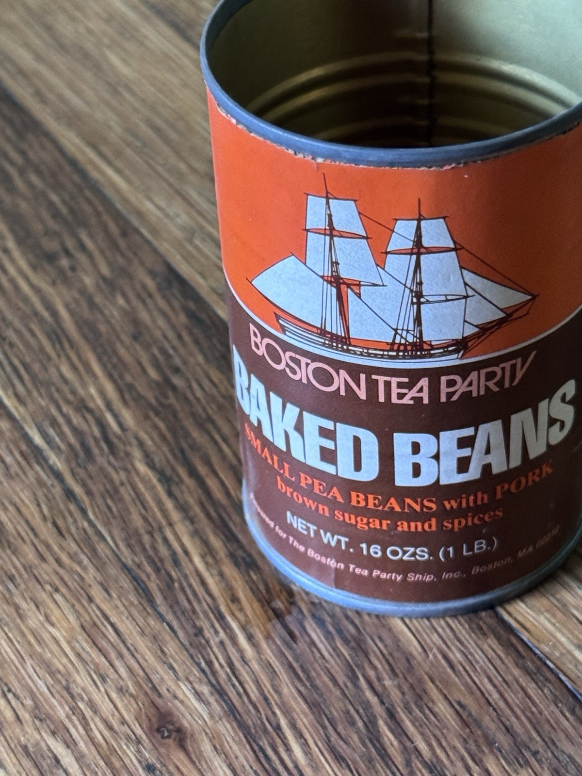 Vintage 1970s Boston Tea Party Ship Baked Beans Tin Can