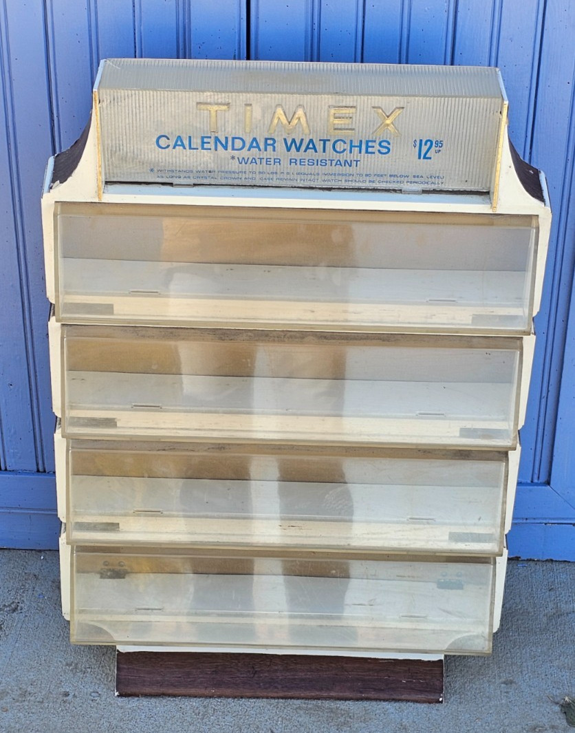 Timex Water Resistant Calendar Watch Display Case Four-shelf Vintage Mid-Century