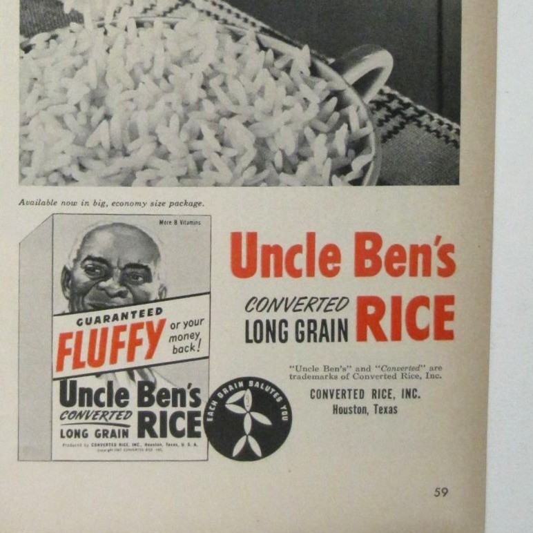 Uncle Bens Converted Long Grain Rice Vintage Ad 1950s Fluffy Print AD