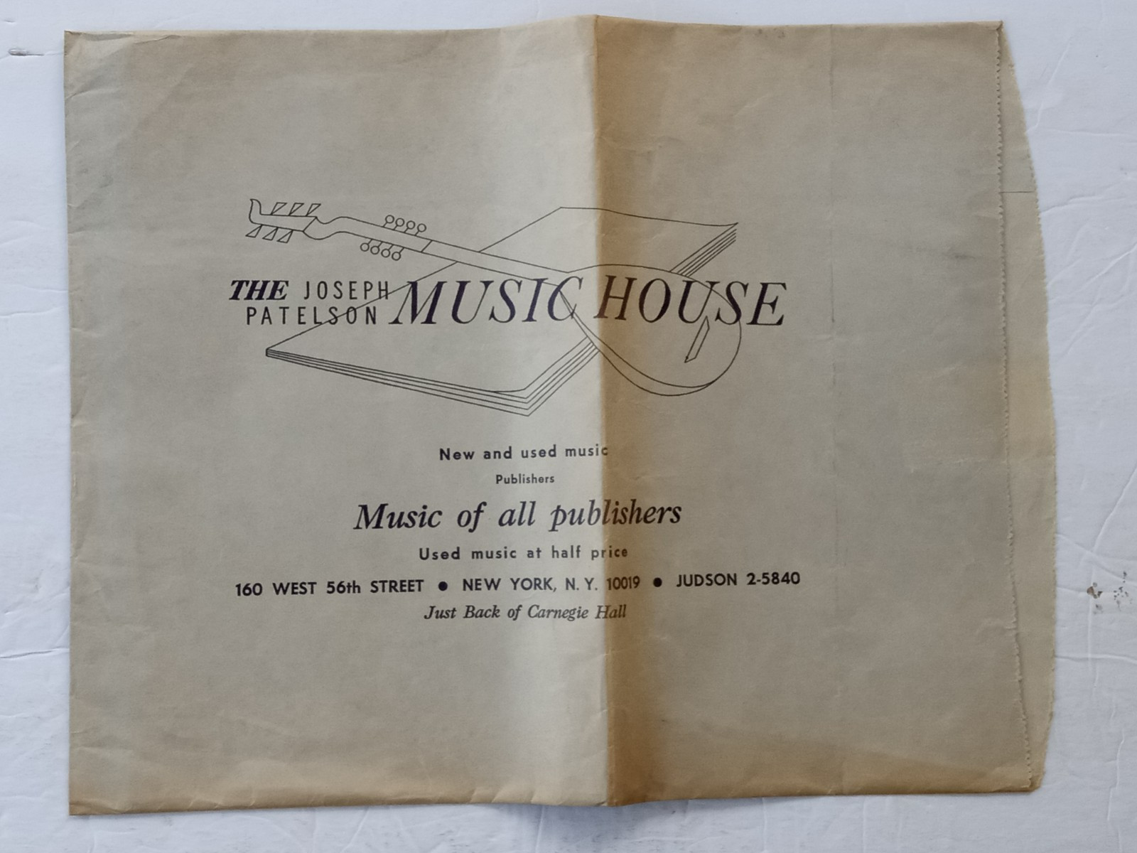 The JOSEPH PATELSON MUSIC HOUSE NY Sheet Music Publishers 1967 Retail Store Bag