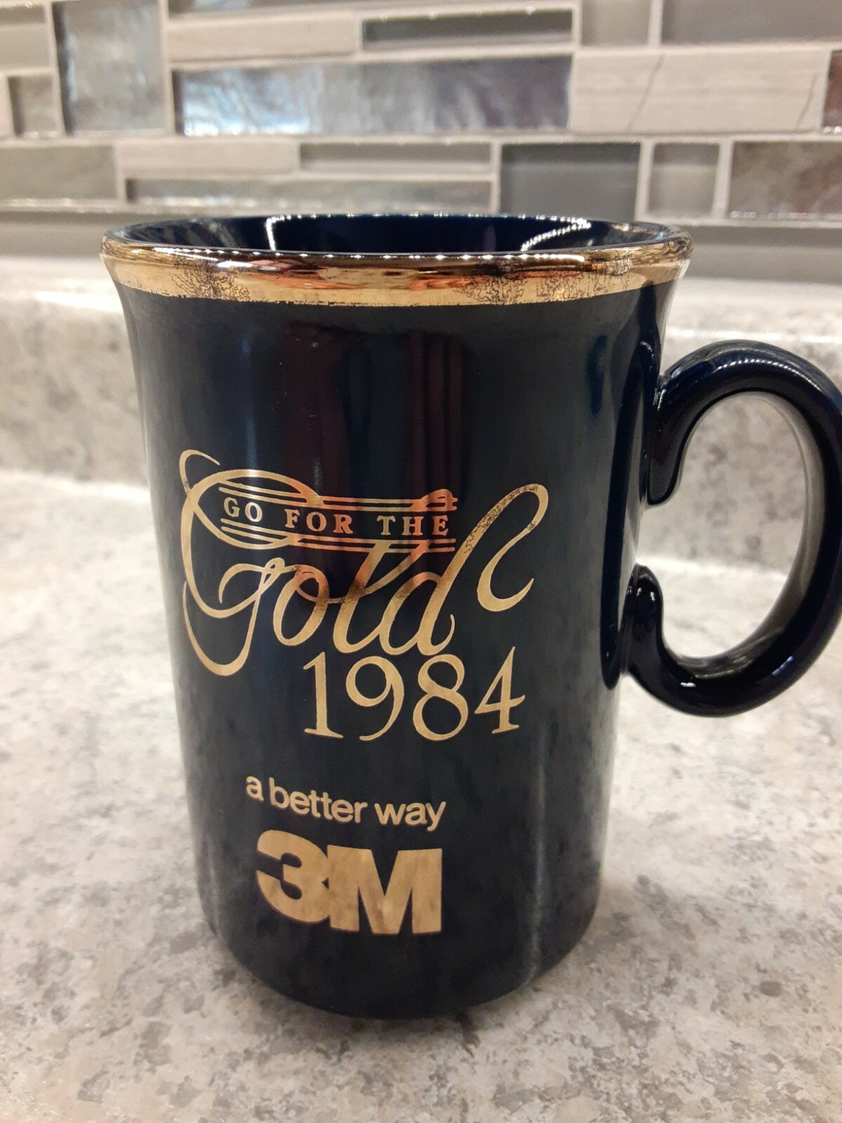3M “Go For The Gold 1984 a better way” Navy & Gold Mug 4.5″