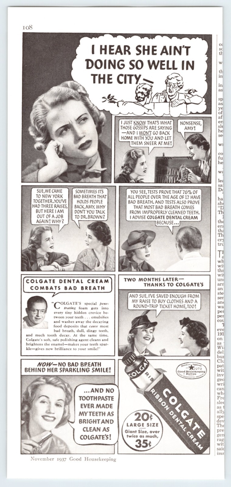 1937 PHOTO STORY COLGATE DENTAL CREAM Vintage 5″X11.5″ Magazine Ad 1930’s M496