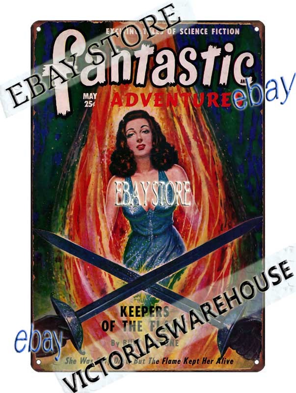 Tin Sign 1949 Fantastic Adventures golden age illustration modern home decor