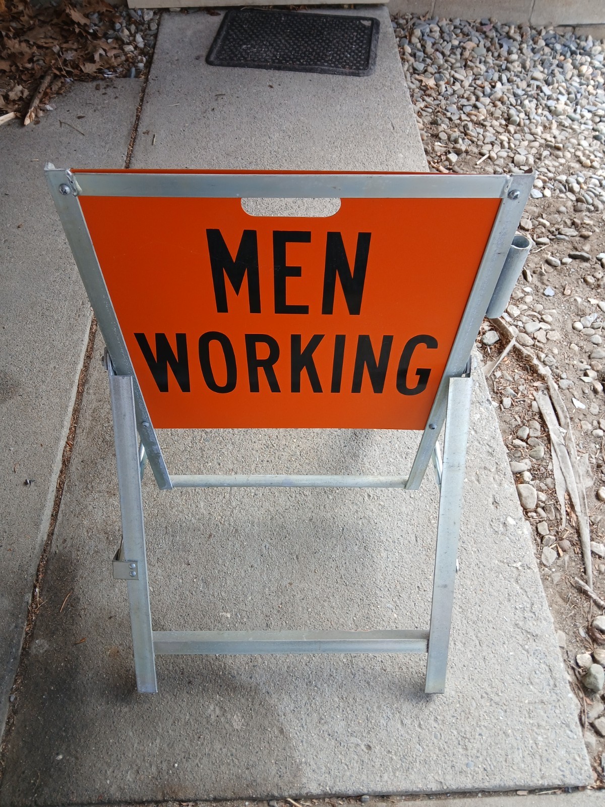 Vintage Folding Steel Men Working Sign Very Good B