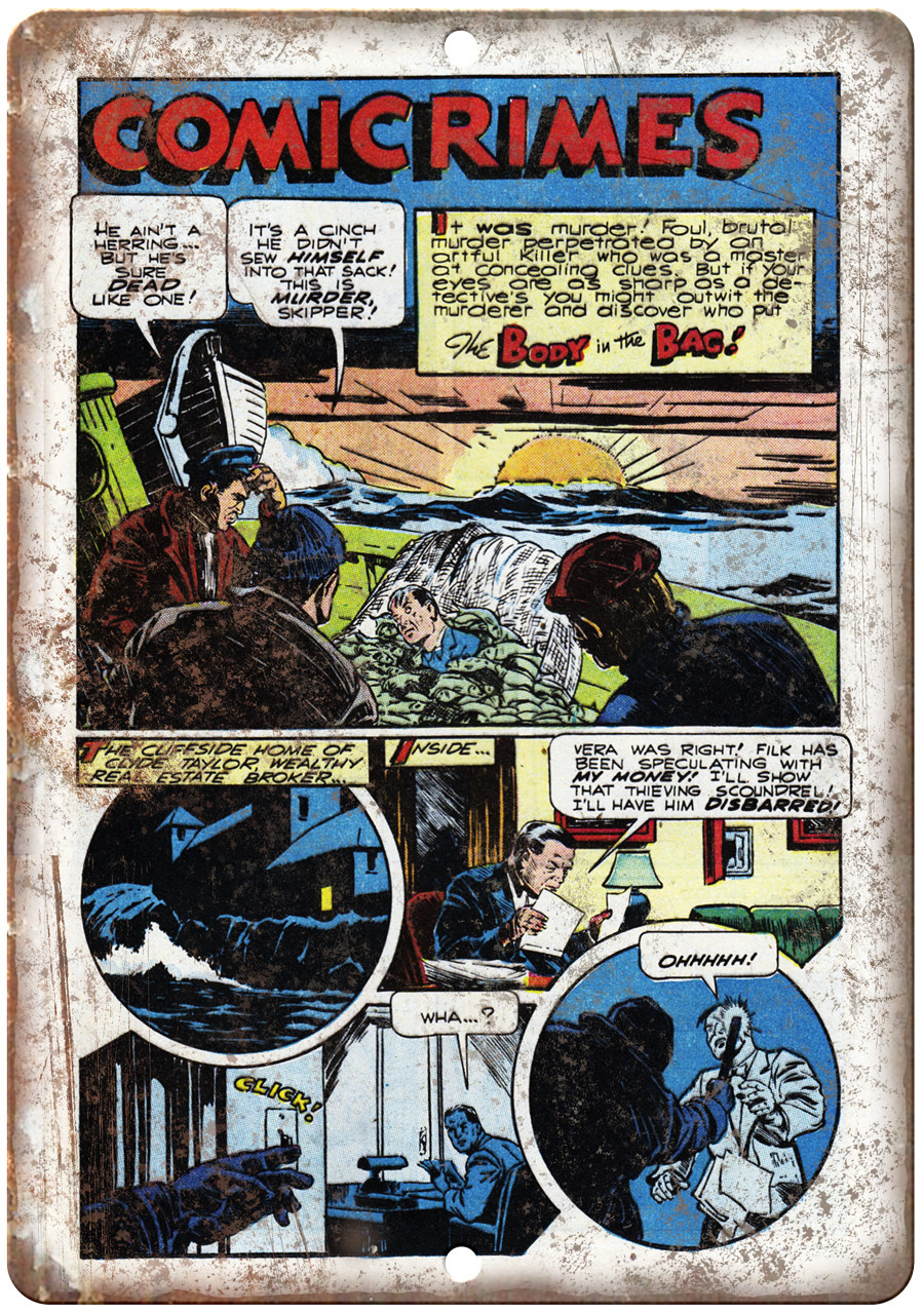 Penalty! Comicrimes Vitage Comic Strip 12″ x 9″ Reproduction Metal Sign J356