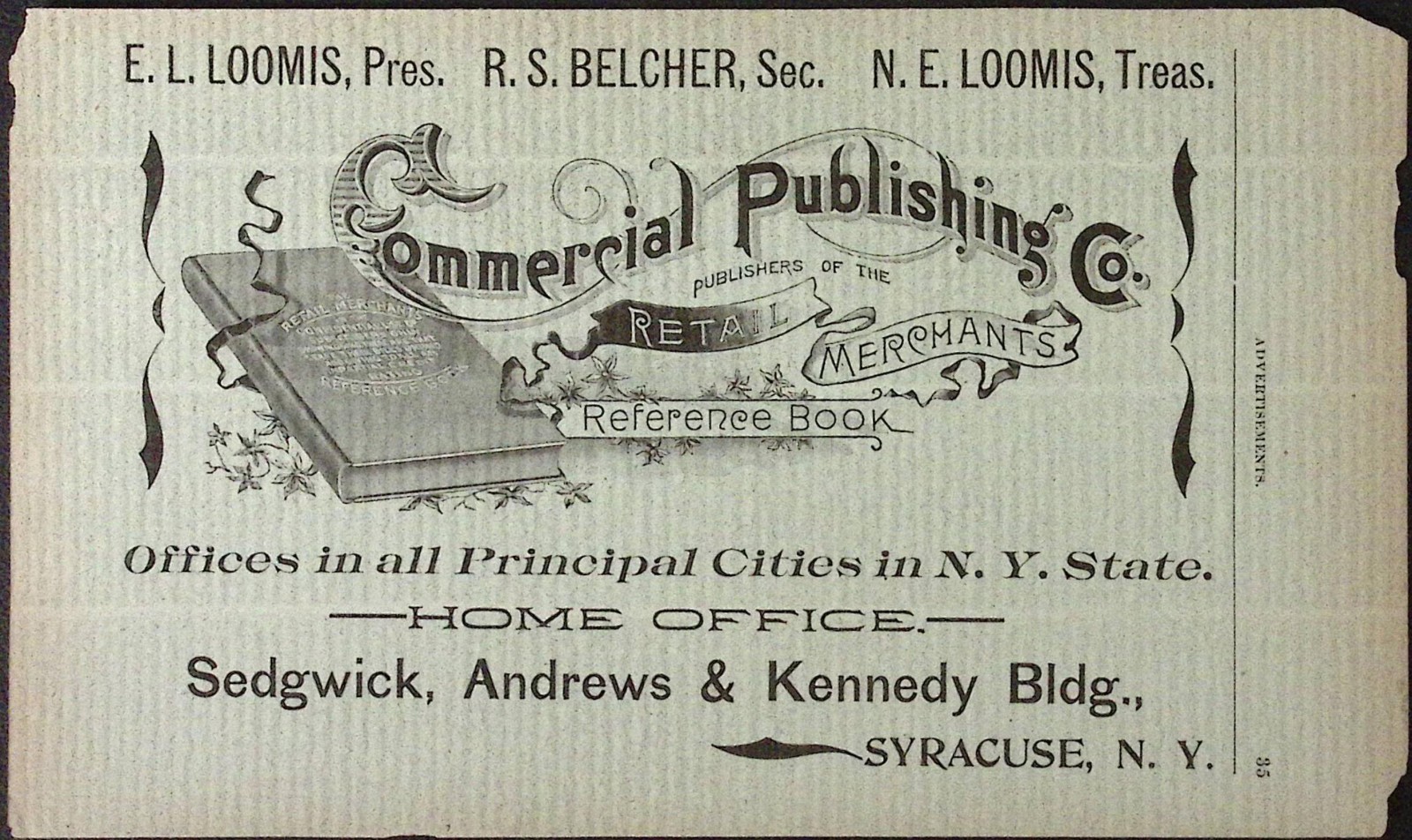 1895 R.S. Belcher Commercial Publishing Co Syracuse NY Print Ad