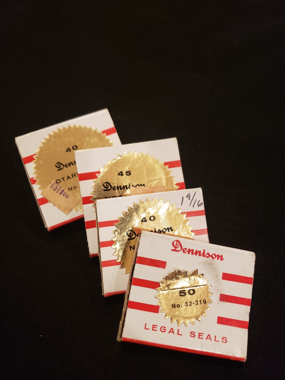 Vintage Dennison Gold Notary Notarial Seals 32-319, 321, 322, 323 Unused Lot