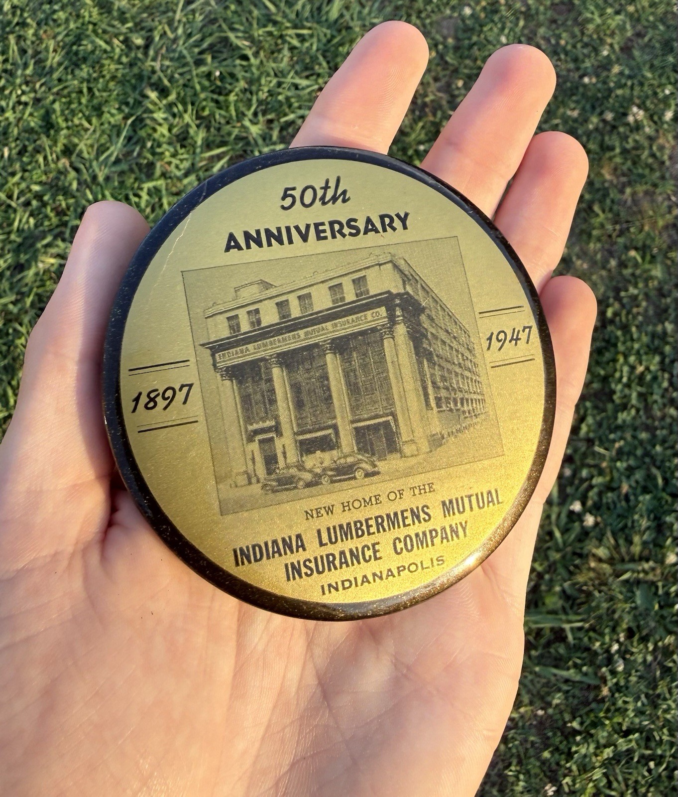Vintage Indiana Lumbermans Mutual Insurance Indianapolis Celluloid Pocket Mirror