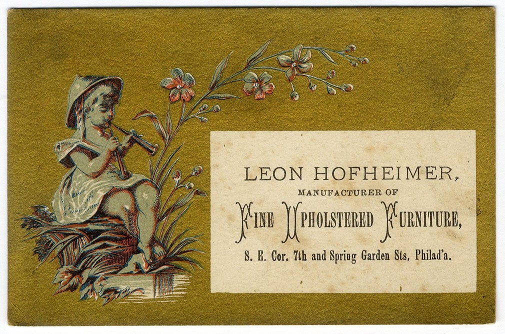 Philadelphia PA UPHOLSTERED FURNITURE Hofheimer VICTORIAN Trade Card 1880 AULOS