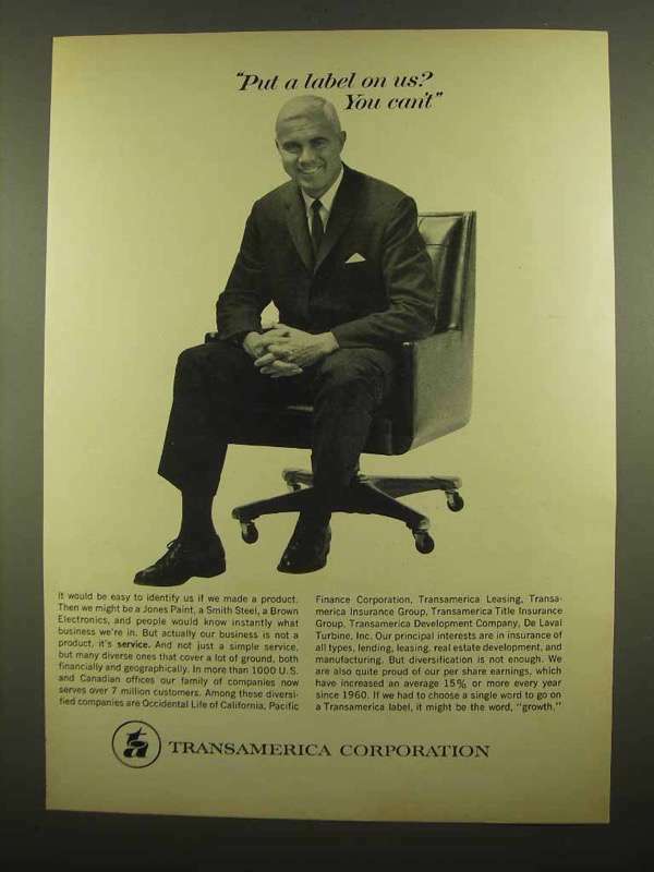1965 Transamerica Corporation Ad – Put a Label on Us?