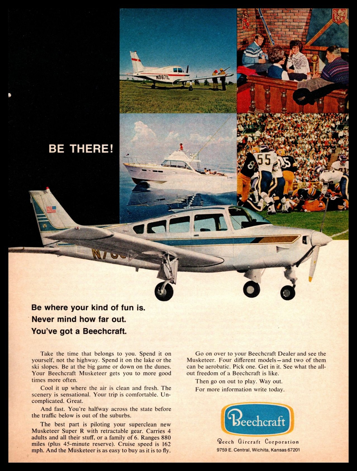 1970 Beechcraft Aircraft Wichita Kansas Musketeer Private Plane Vintage Print Ad