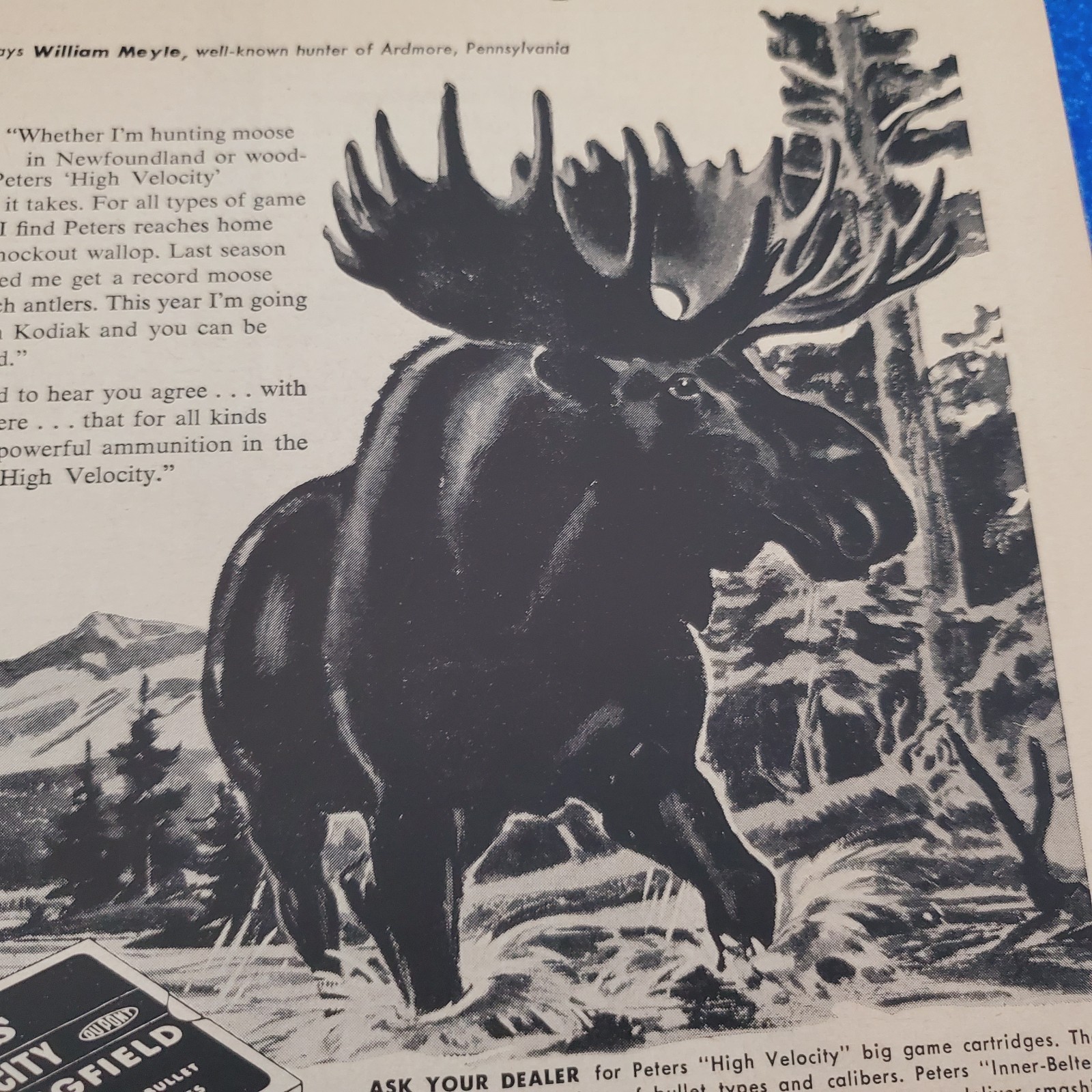1956 Peters High Velocity Ammunition 30-06 Springfield Rifle Ammo Moose Print Ad