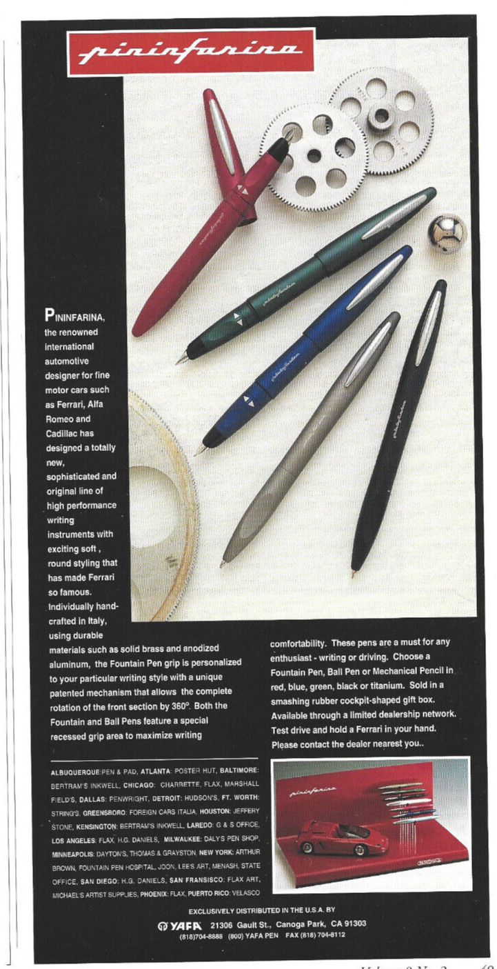 Pininfarina Ball Point Fountain Pen Set Magazine Print Ad, Pininfarina Print Ad