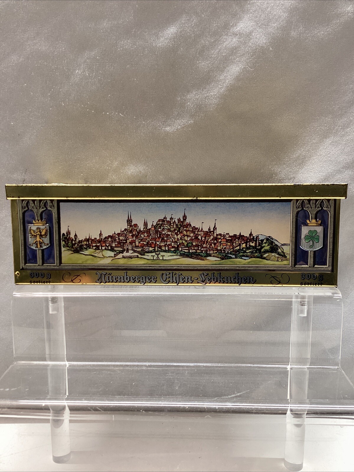 Nurnberger Elisen-Lebkuchen Embossed Metal Tin w/ Removable Lid 9″ x 3″ x 3″ VG