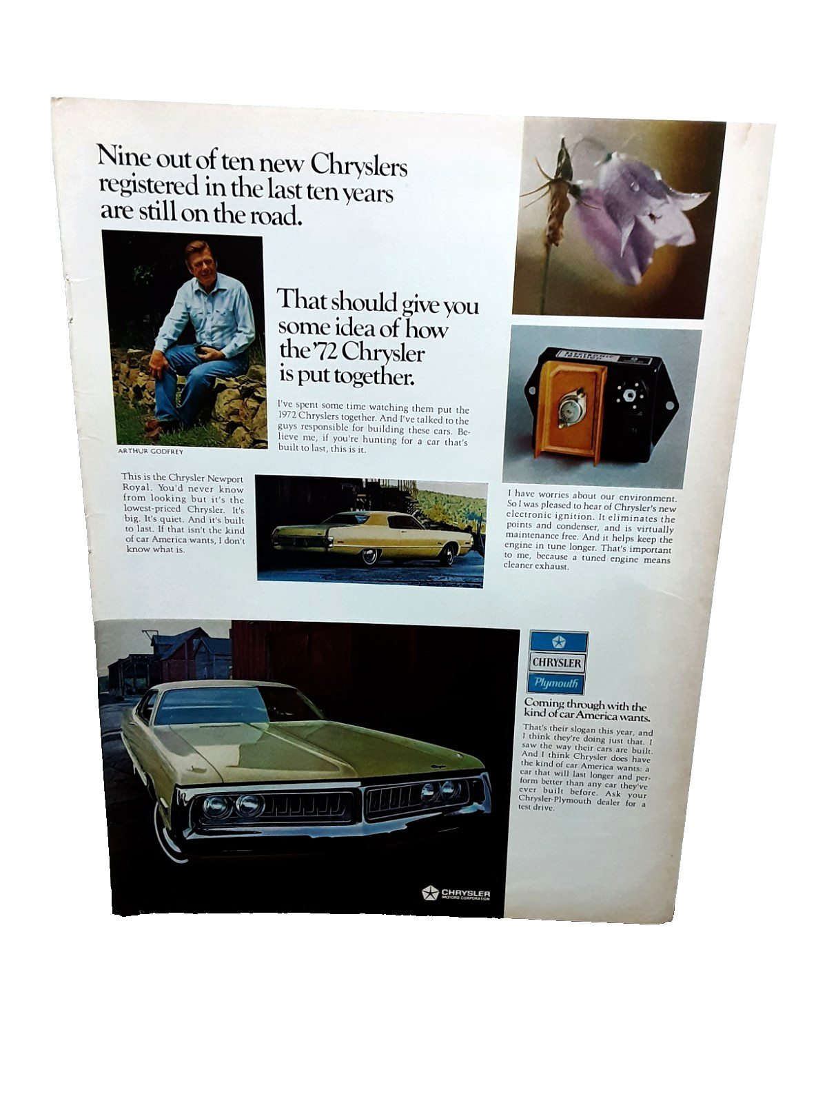 Vintage 1972 Chrysler Ad Newport Royal Auto Print Built to Last Promo