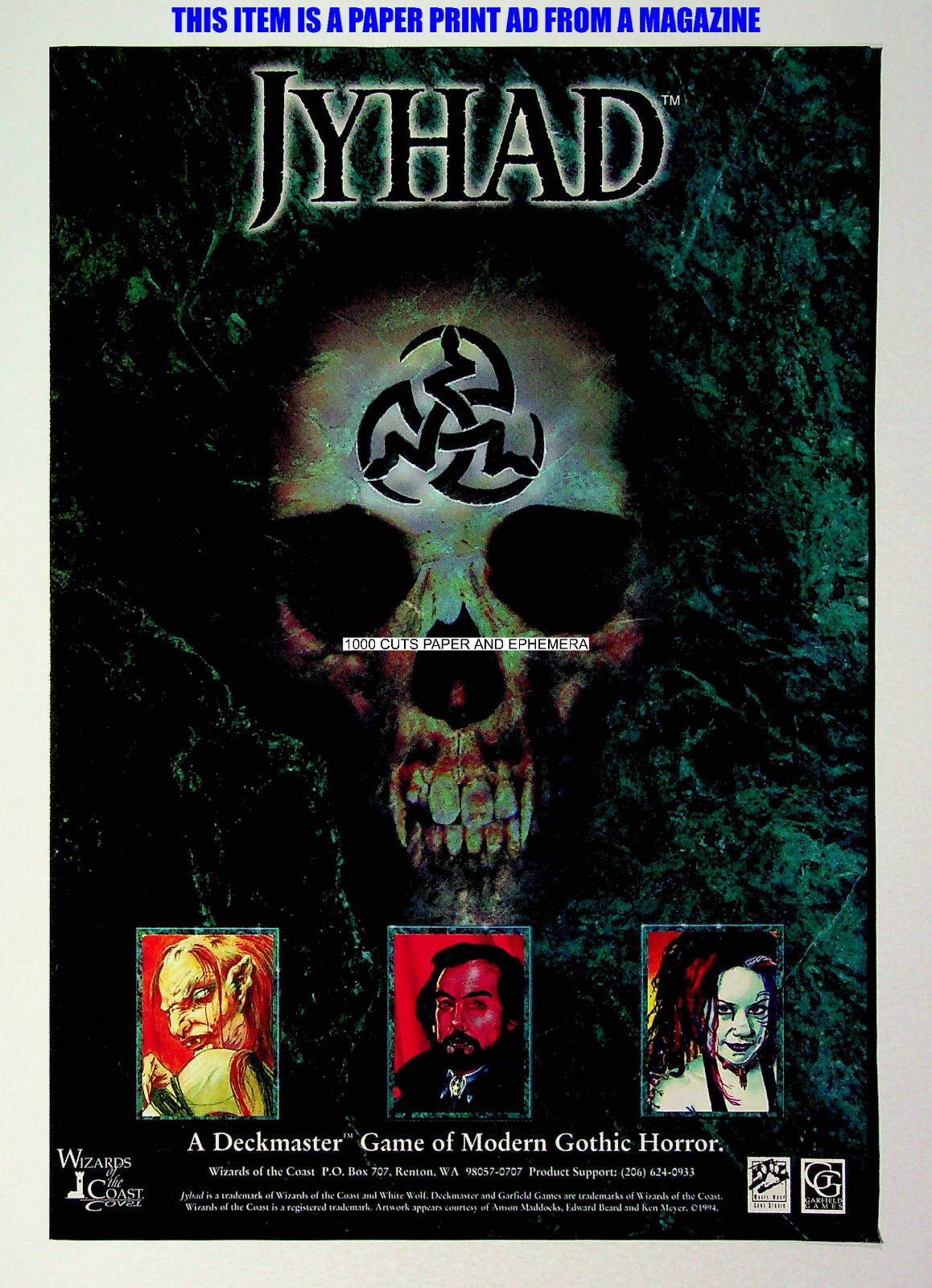 Jyhad CCG Card Game Wizards of the Coast 1994 Print Magazine Ad Poster ADVERT