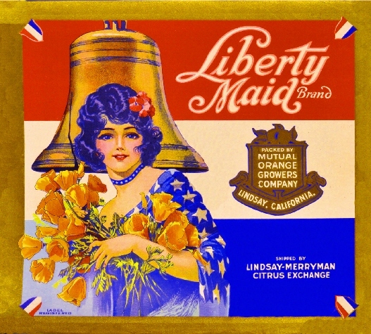 Lindsay Tulare County Liberty Maid Poppies Orange Citrus Fruit Crate Label Print