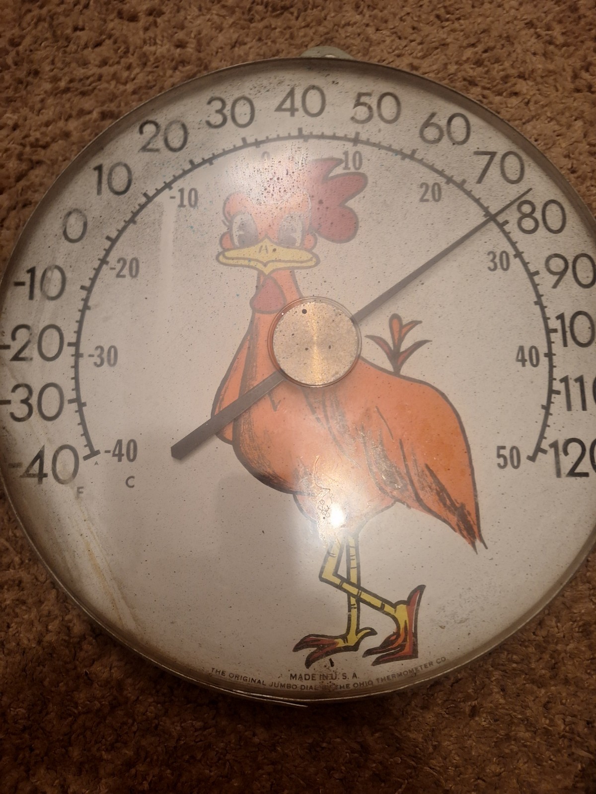 Vintage Jumbo Dial Rooster Chicken Thermometer 12″ Farmhouse BIG FUNKY ROOSTER!