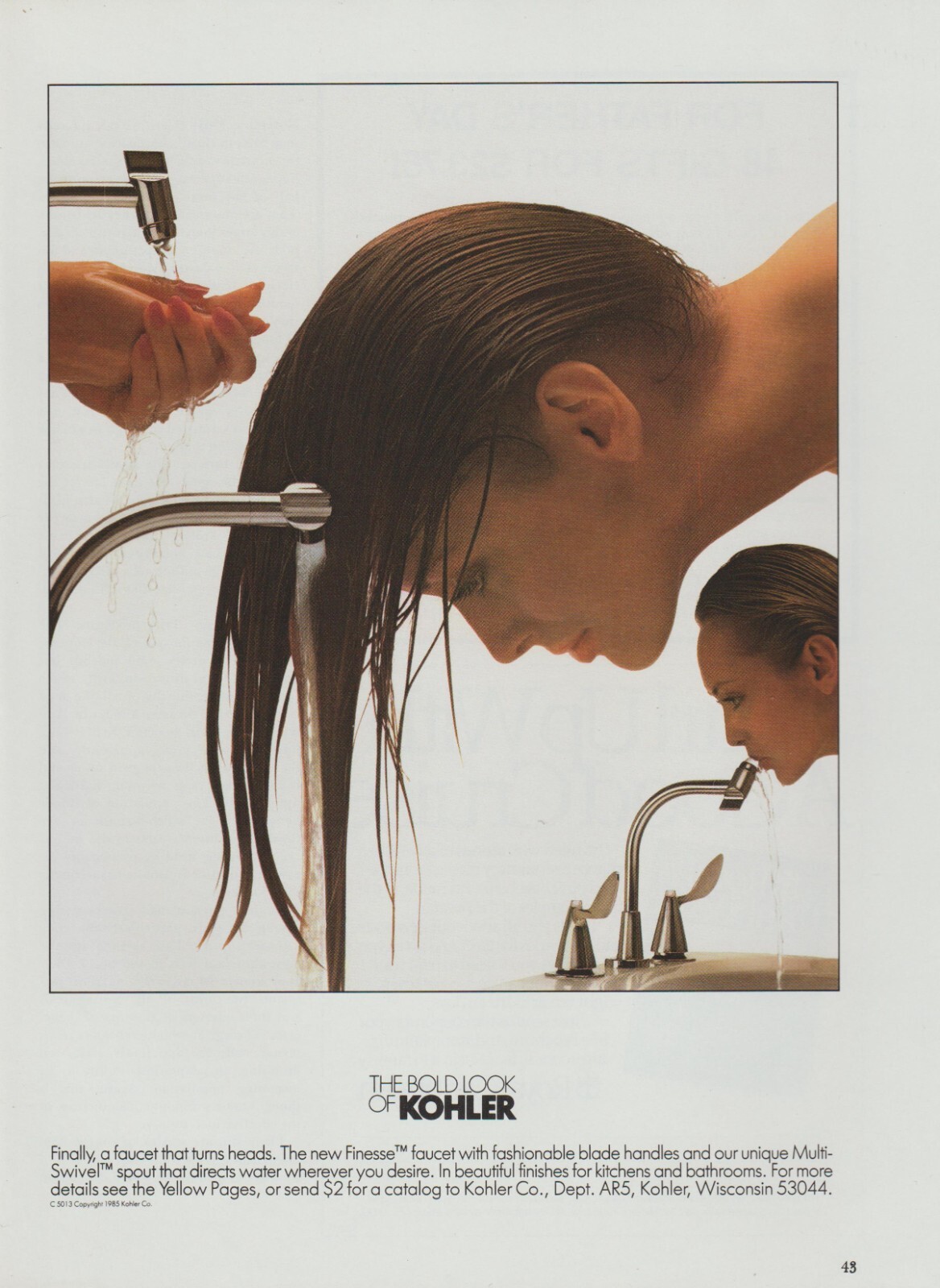1985 Kohler Plumbing Fixtures – Girl Washing Hair, Drinking – Print Ad Photo