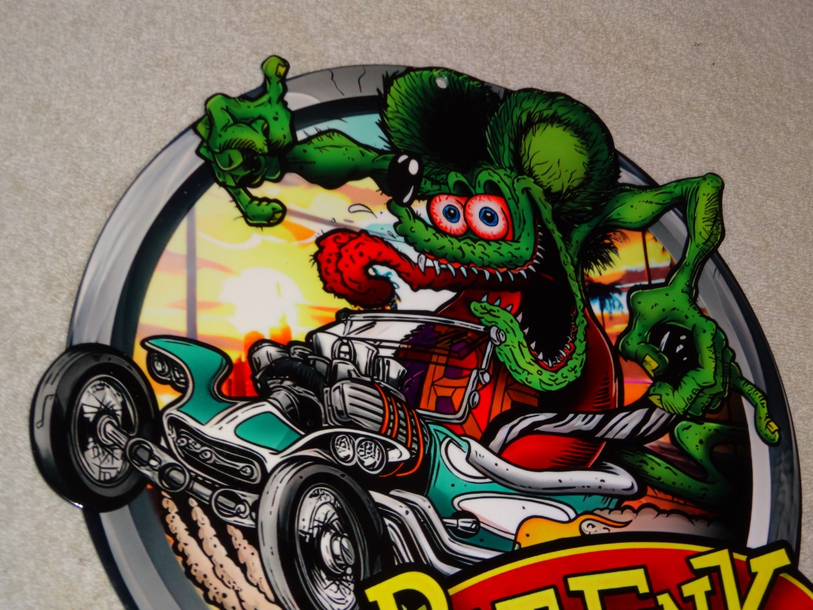 VINTAGE RATFINK DRIVES CUSTOM ROADSTER HOT ROD METAL GASOLINE OIL RAT FINK SIGN!